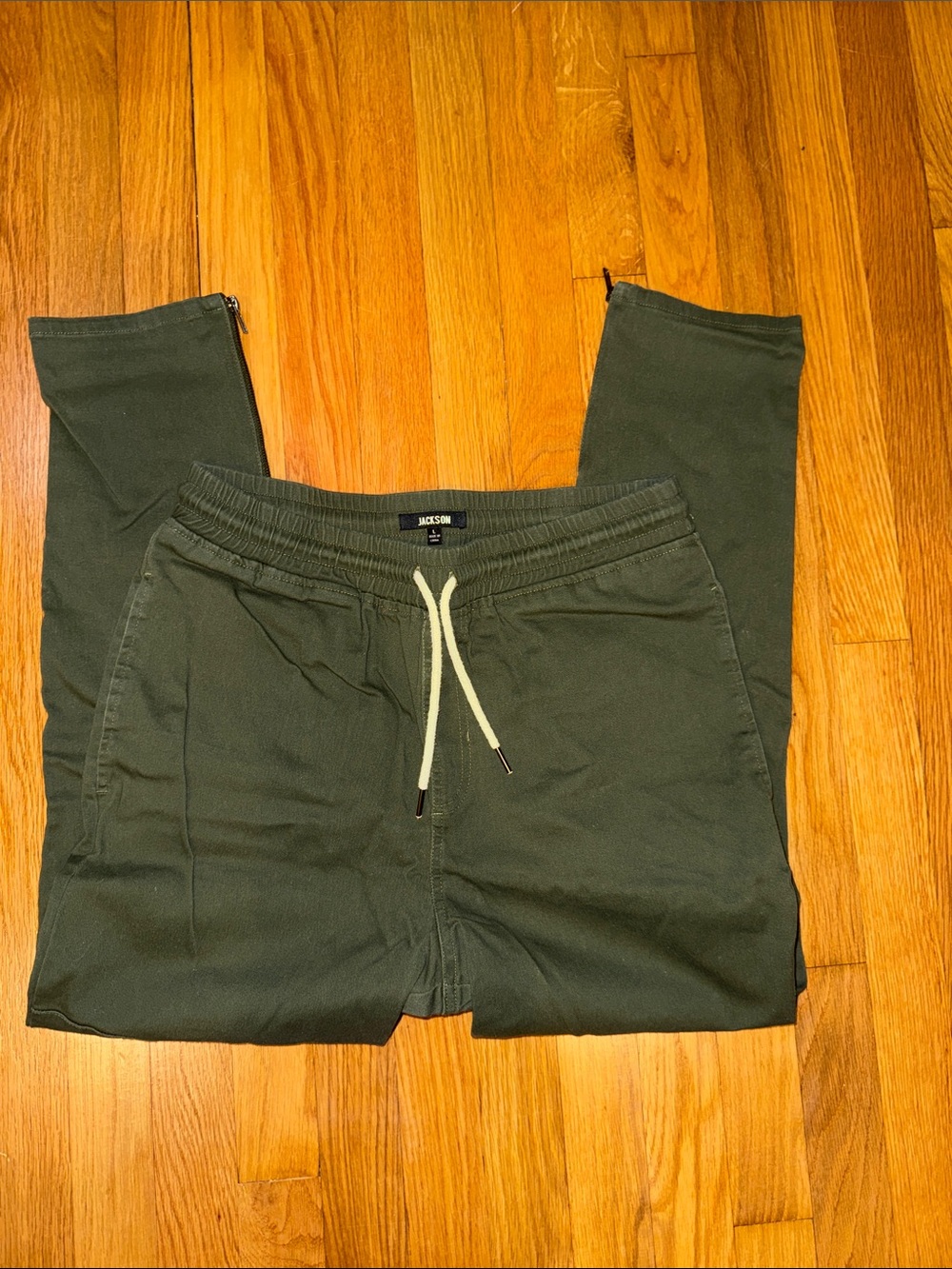 JACKSON Olive Drawstring Zip-Cuff Joggers